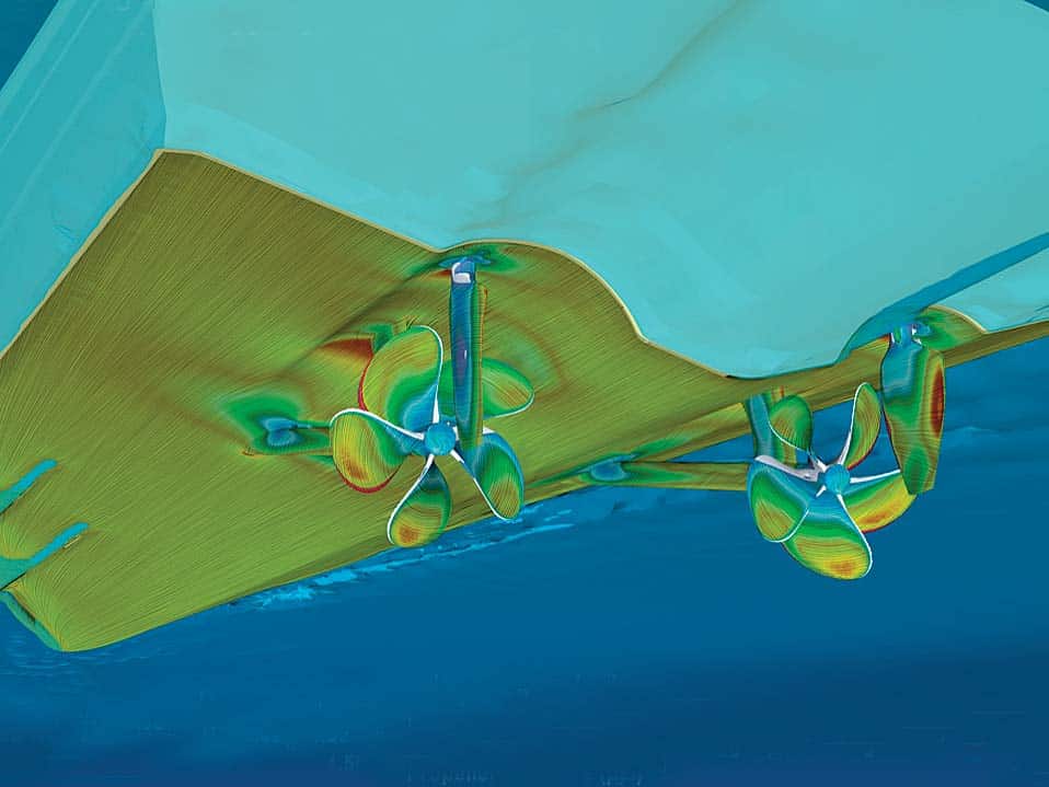 A digital rendering of fluid water dynamics.