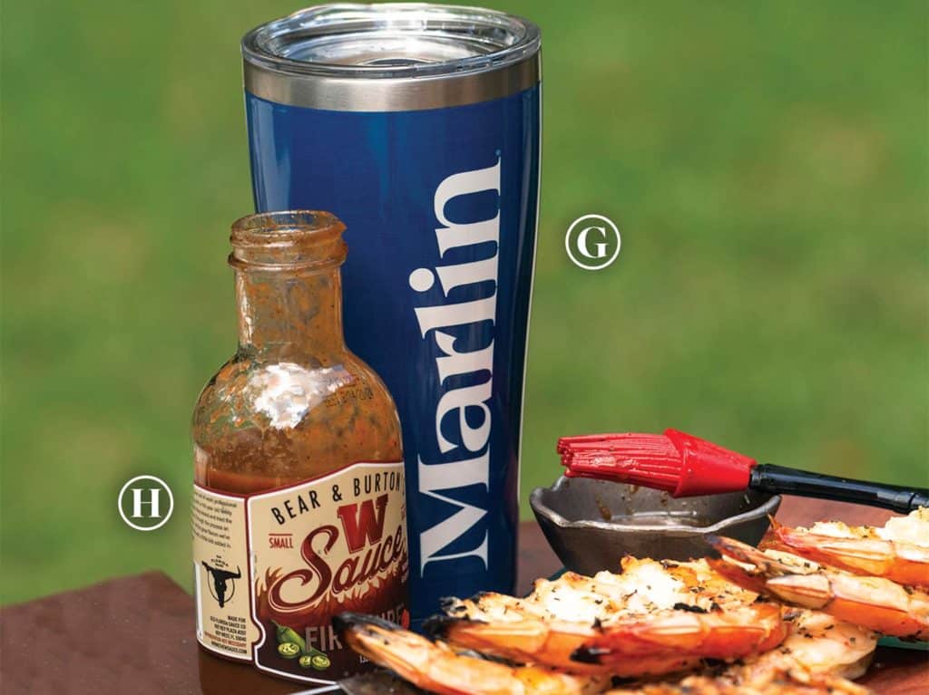 A customizable Tervis tumbler (G) and the W Sauce (H).