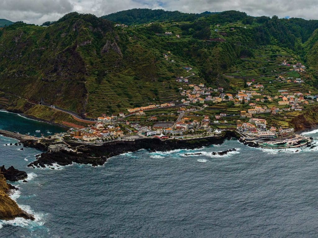 Aerial view of Madeira and the ocean.