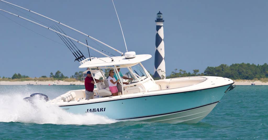 A boat cruising across the water.