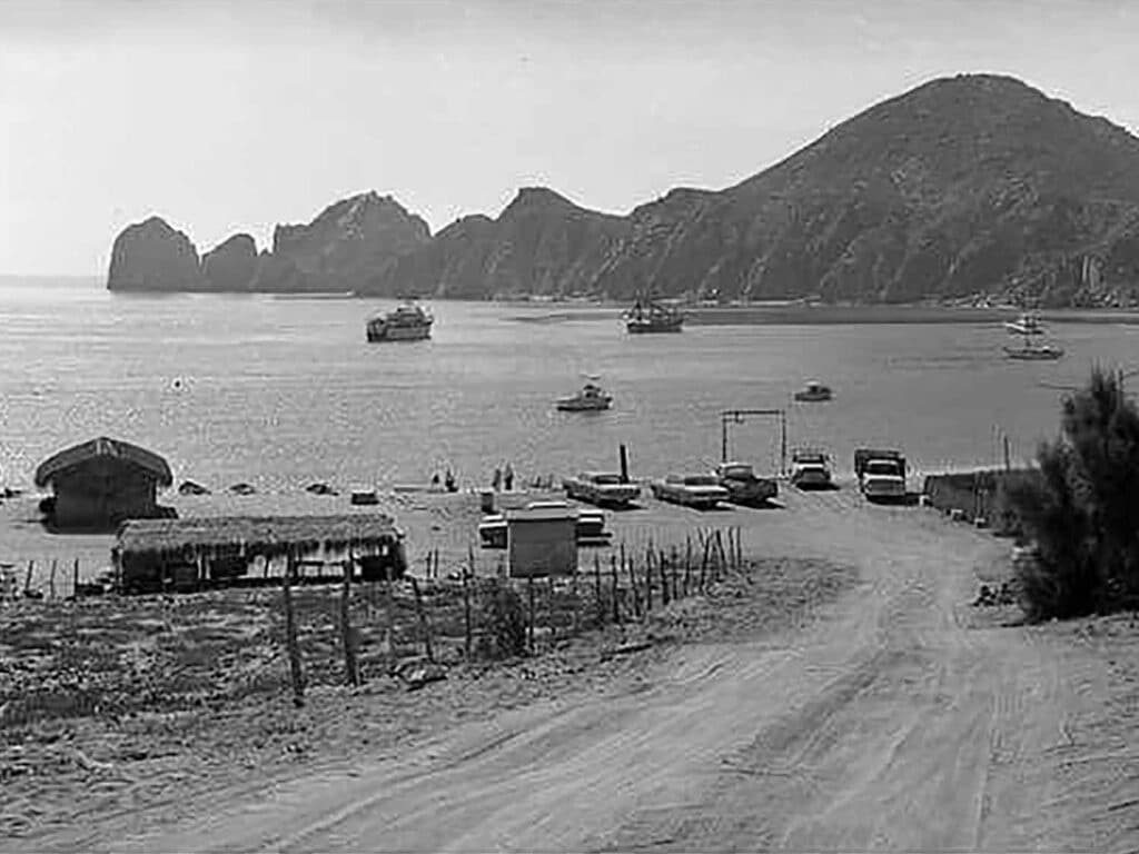 A black and white image of Los Cabos in the early stages.