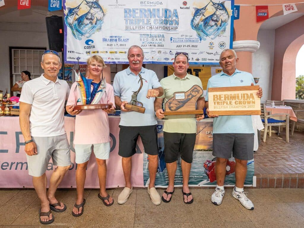 A team of sport-fishers at the Bermuda Triple Crown awards ceremony.
