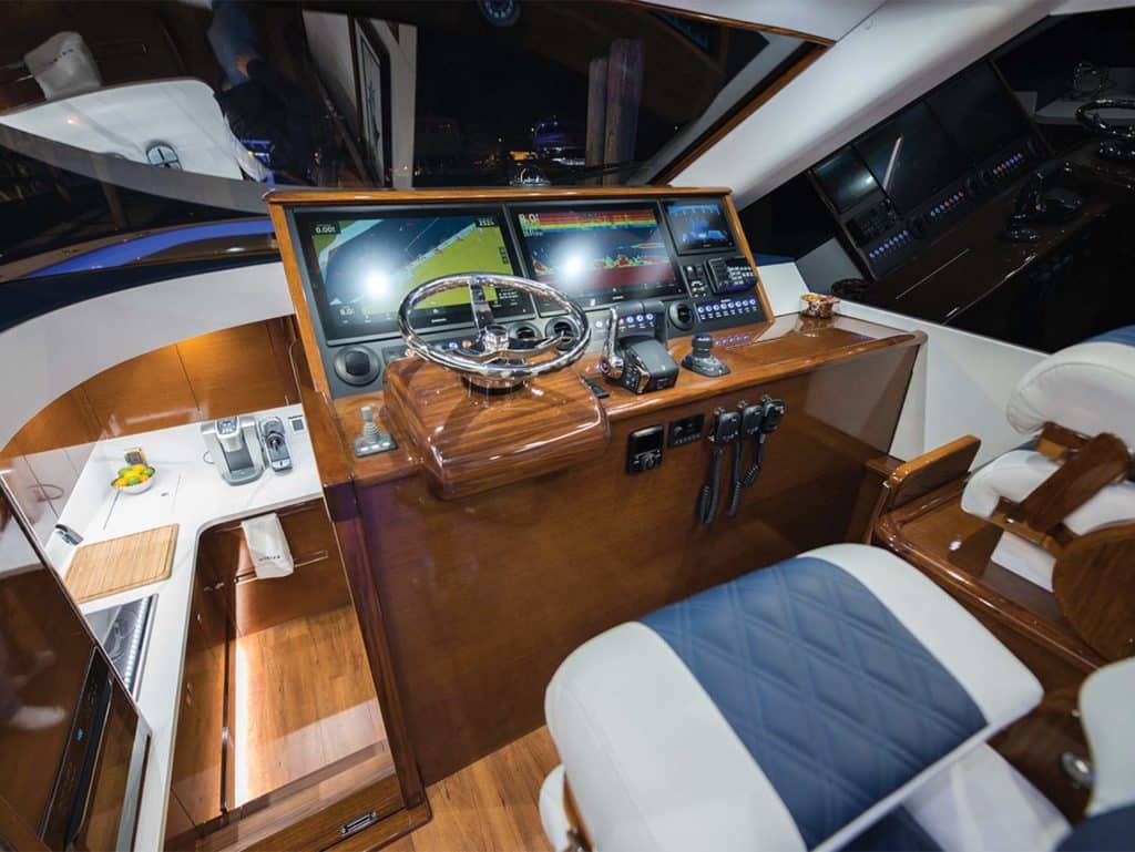 The clean helm layout of a Winter Custom Yacht.