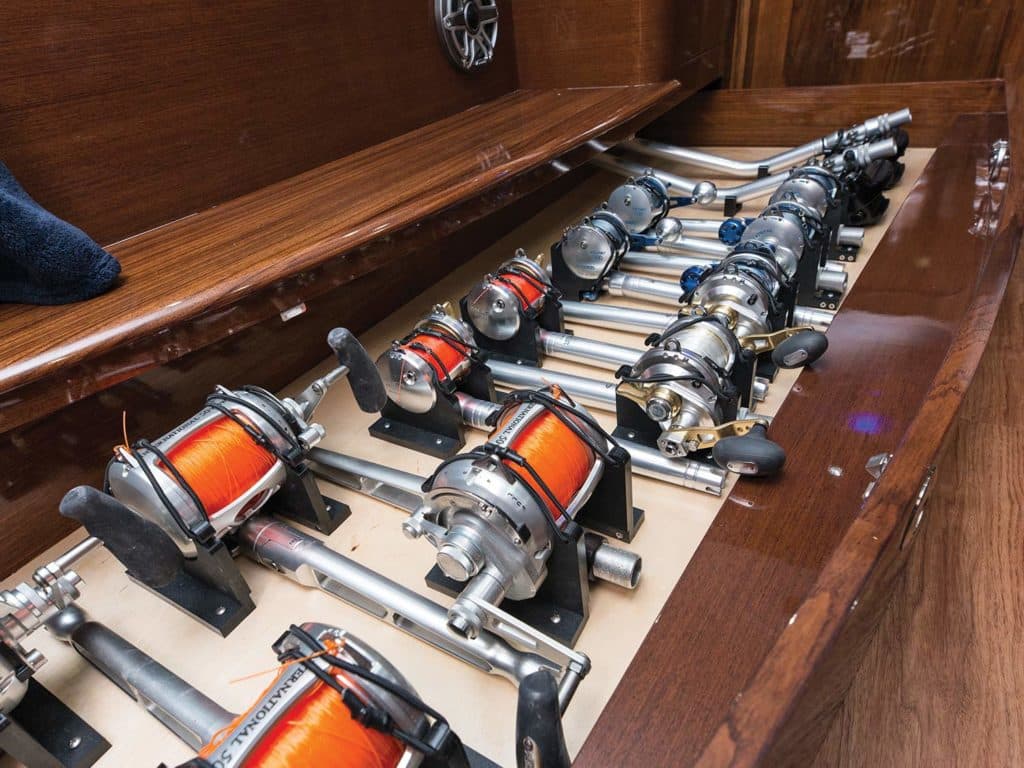 Interior reel storage of a Winter Custom Yacht.