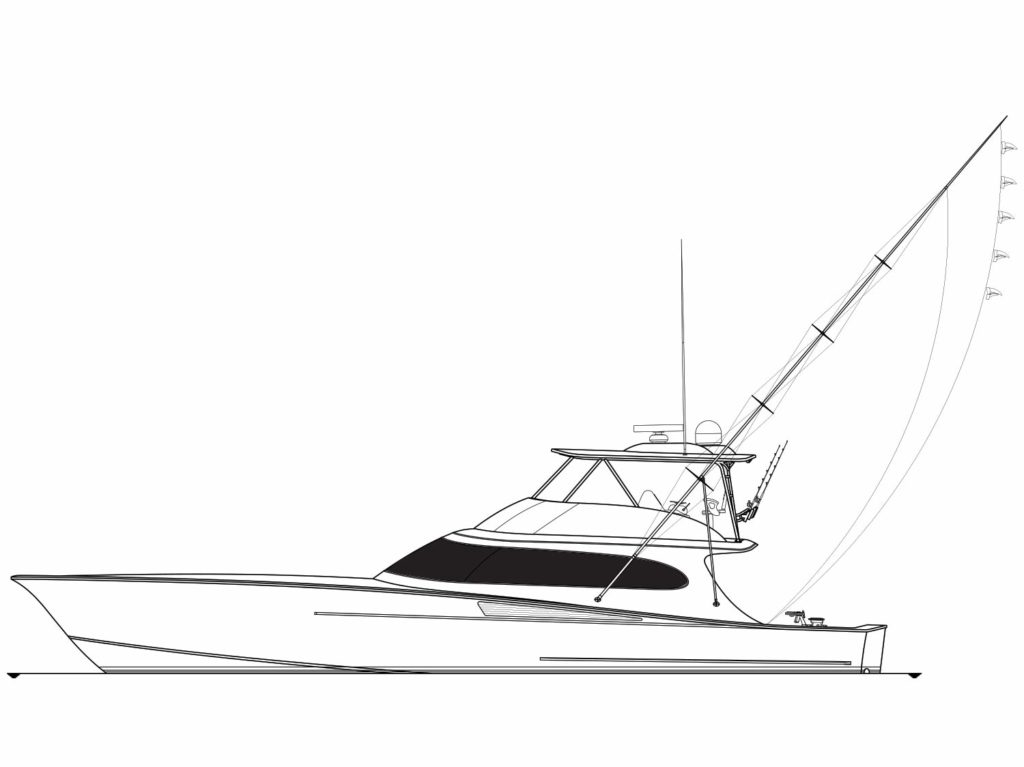 Digital rendering of a sport-fishing boat.