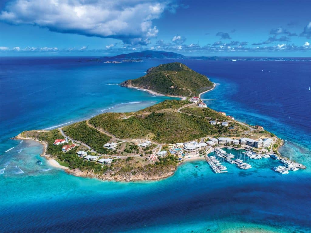 Aerial view of Scrub Island Resort and Marina.