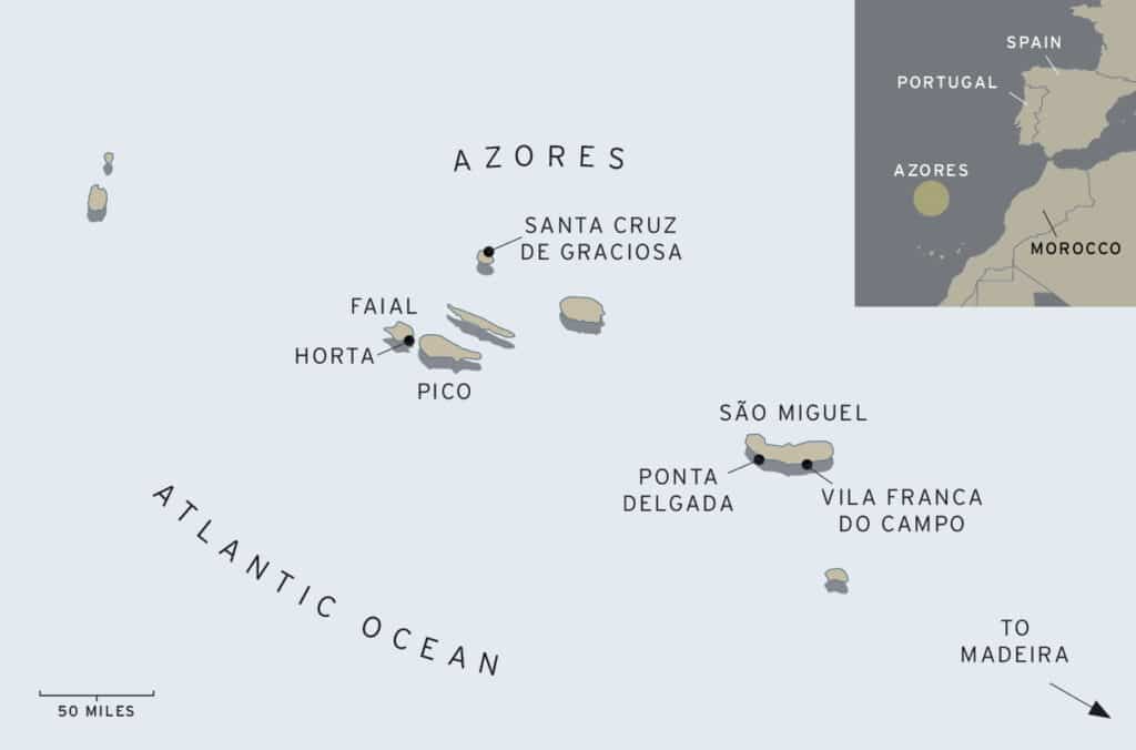 A digital rendering of the Azores islands.