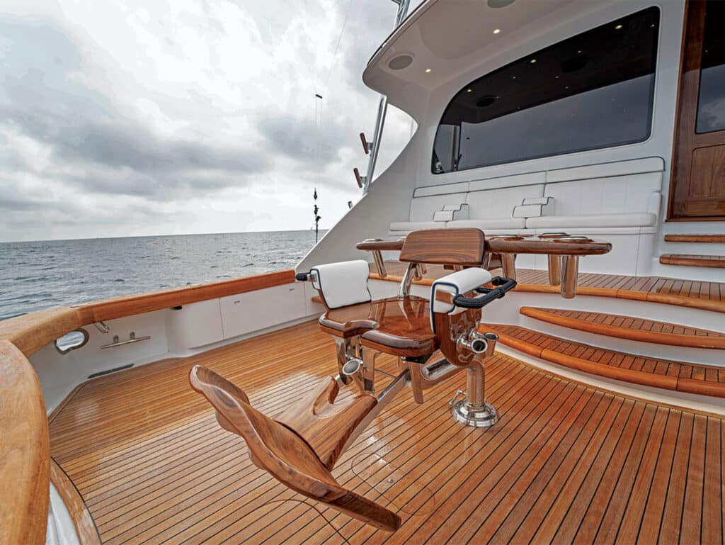 F&S Boatworks 82 sport-fishing boat cockpit and fighting chair.