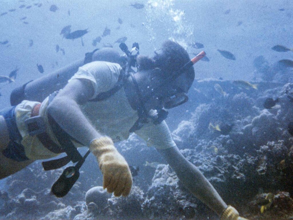 Capt. Peter Wright snorkeling underwater on the reefs