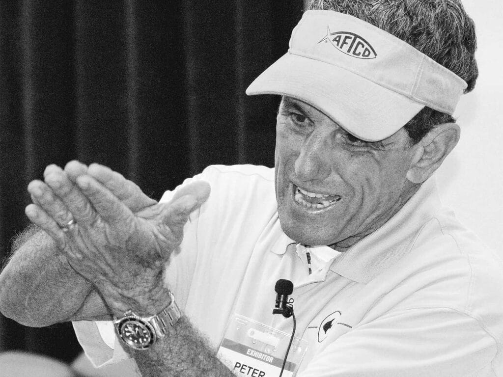 Capt. Peter Wright presenting at a boat show.
