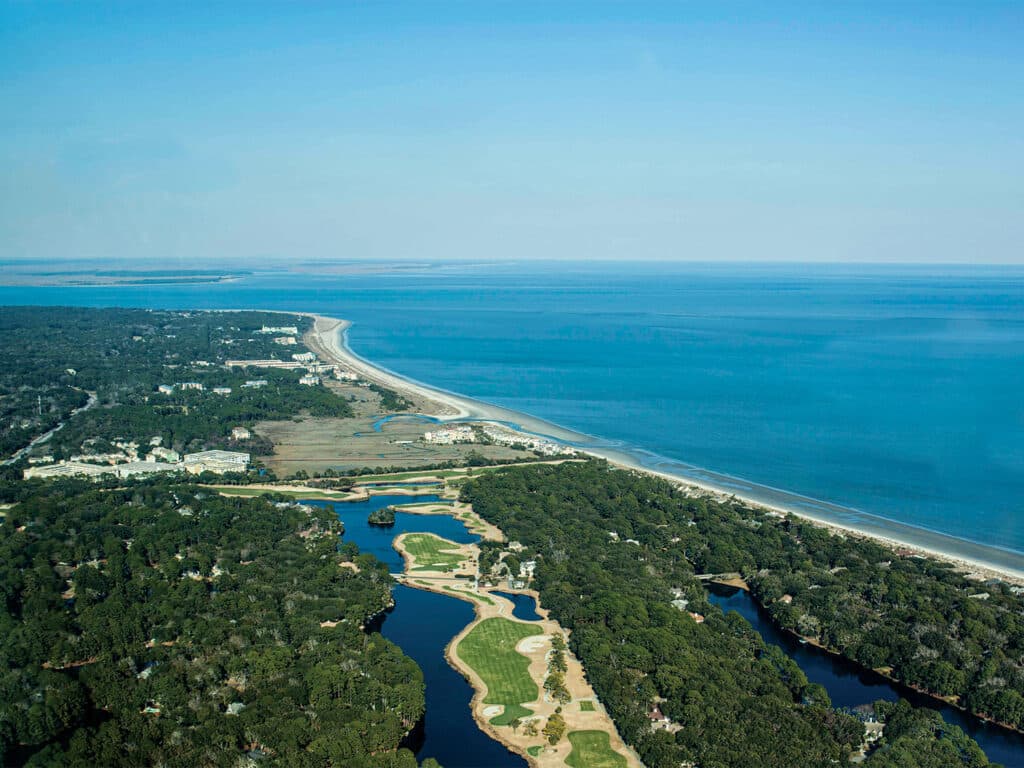 Aerial view of an east coast seashore.