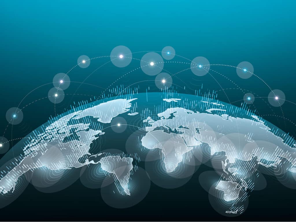 Digital rendering of WiFi markers around the globe.