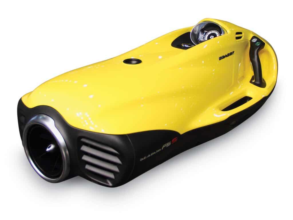Seabob F5 SR Underwater Scooter isolated on a white background.