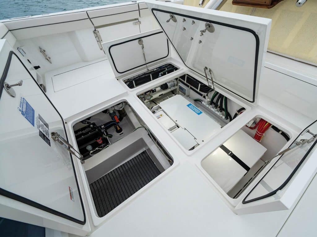 Open deck hatches of the Valhalla Boatwork 55.