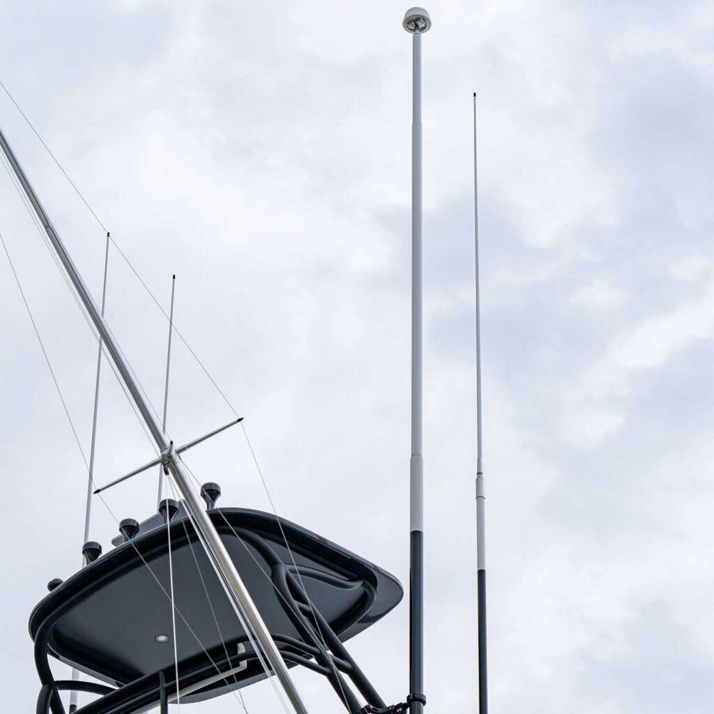 A Dinnteco DDCE electromagnetic-charge compensation device installed to a sport-fishing boat tower.