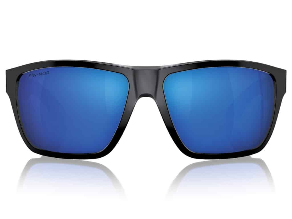 Fin-Nor Sportfisher sunglasses with blue lenses isolated on a white background.