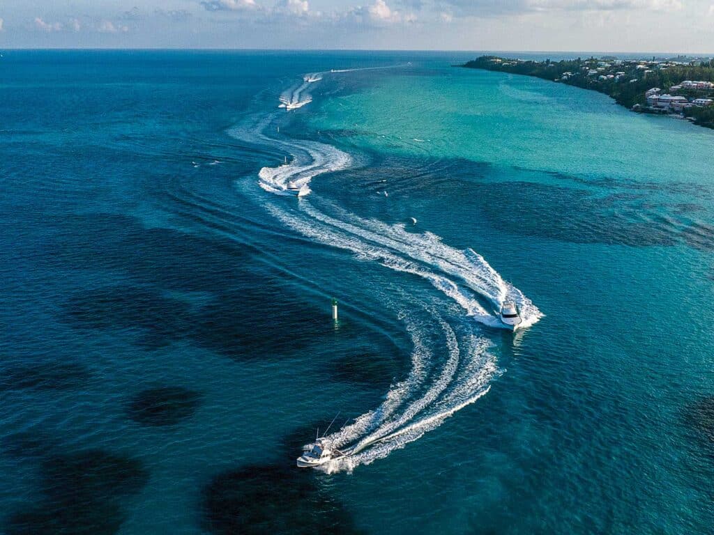 A fleet of sport-fishing boats off the coast of Bermuda.