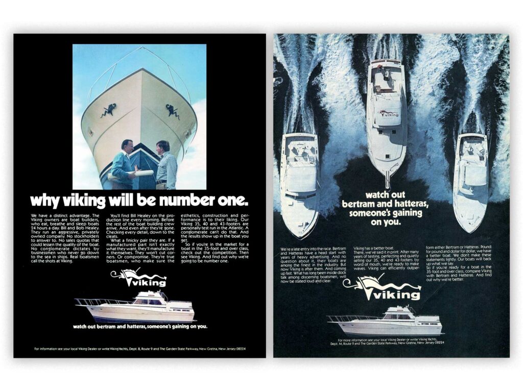 Two Viking Yacht Company advertisements side-by-side.