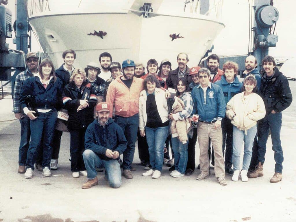 A vintage photo of the 1984 class of Viking Yacht sport-fishing boat builders.