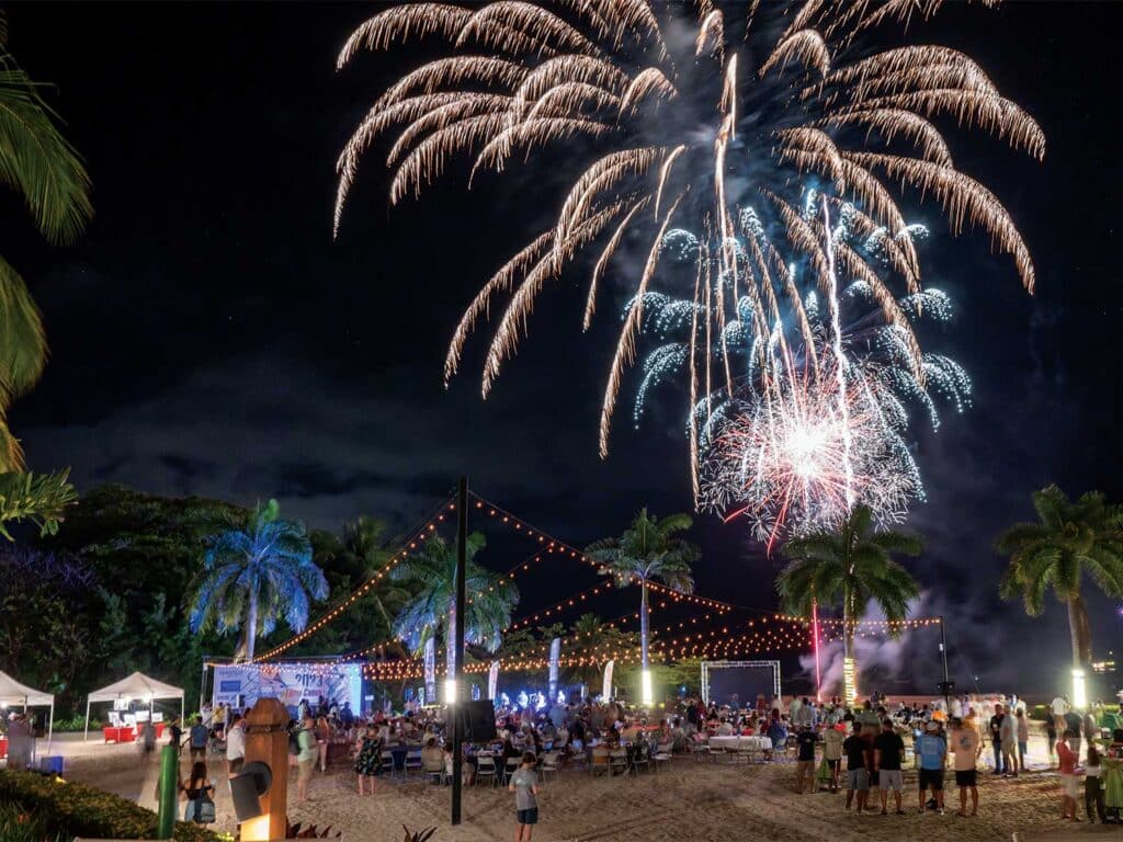 Fireworks being set off in the skies above Los Suenos.