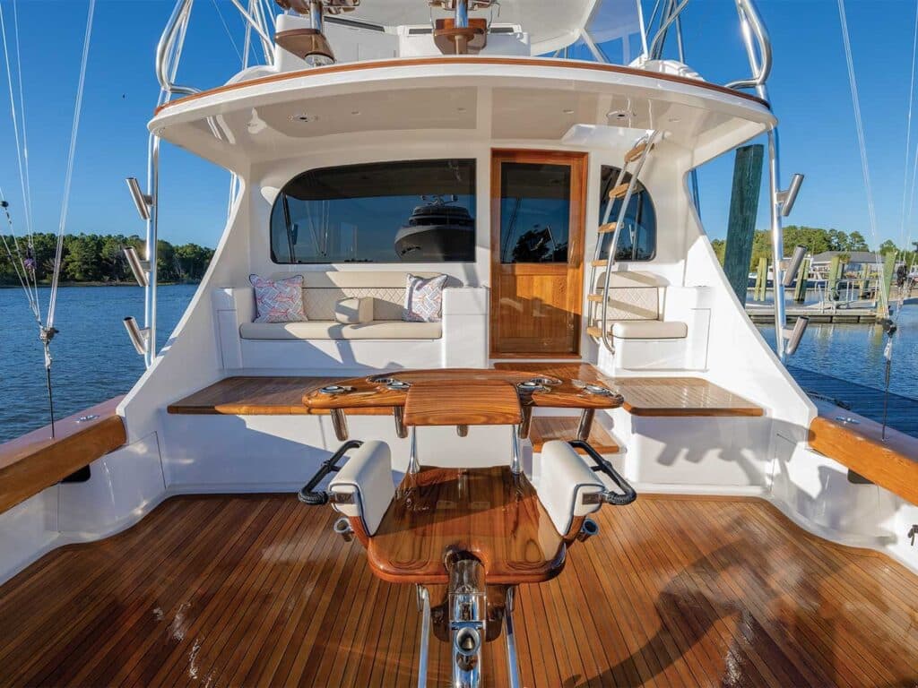 View of the cockpit of a Jarrett Bay sport-fishing boat.