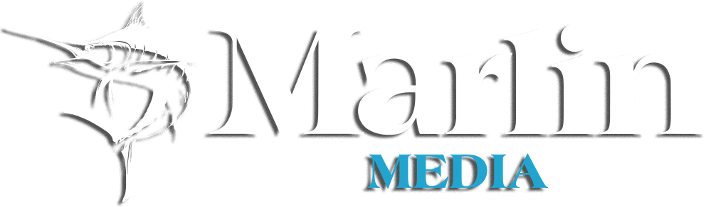 Marlin Media logo in white and blue
