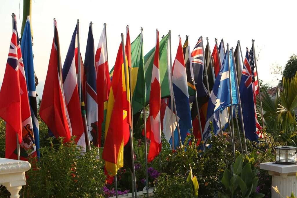 Country flags being showcased side by side at the Offshore World Championship