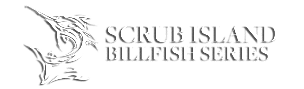A solid white Scrub Island Billfish Series logo with a drop shadow.