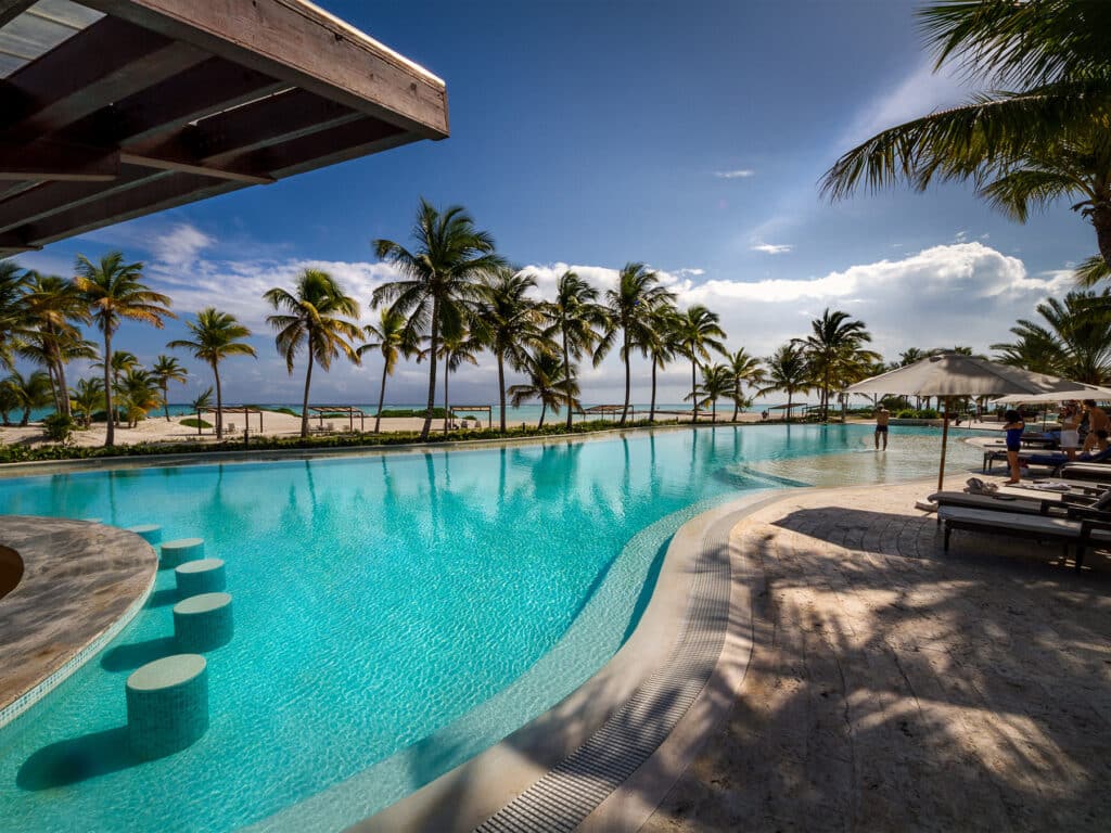 View of the Marina Cap Cana pool next to the beach.