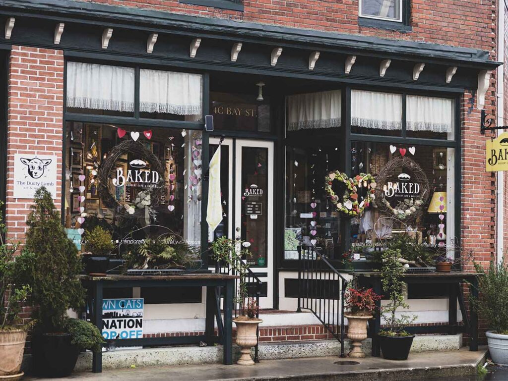 Shop-front of a Baked, a dessert and cafe gallery, in Ocean City, Maryland.