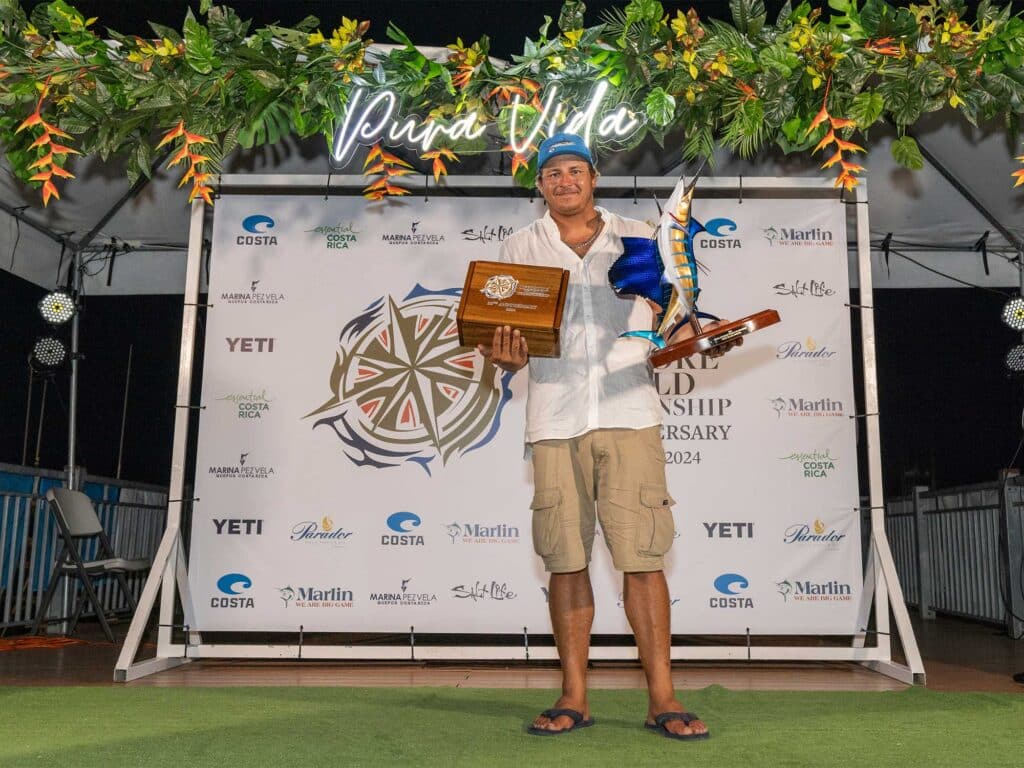 The Top Angler holding awards at the 2024 Costa Offshore World Championship.