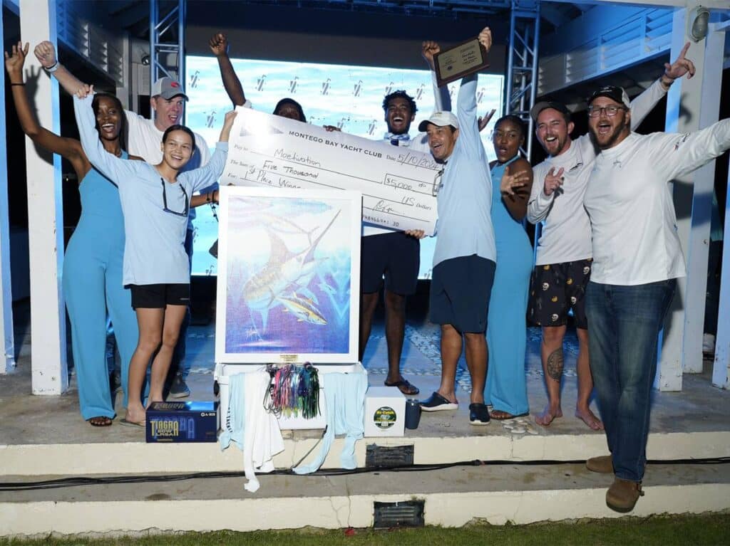 A sport-fishing team celebrating a win.