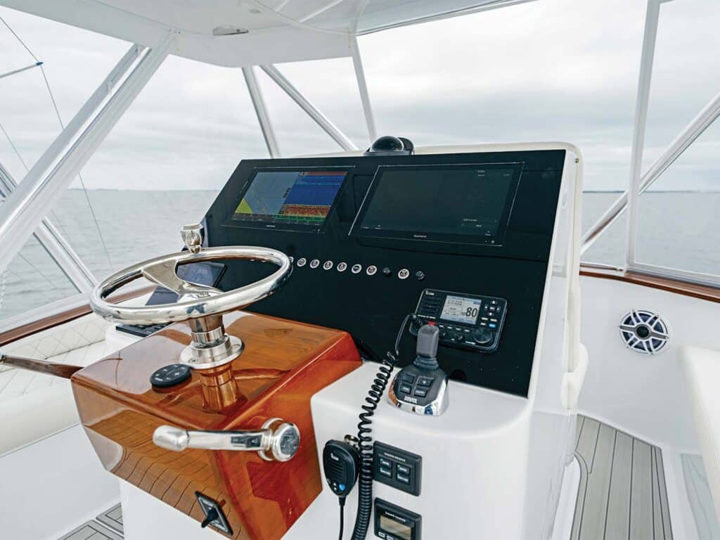 View of the helm overlooking the ocean.