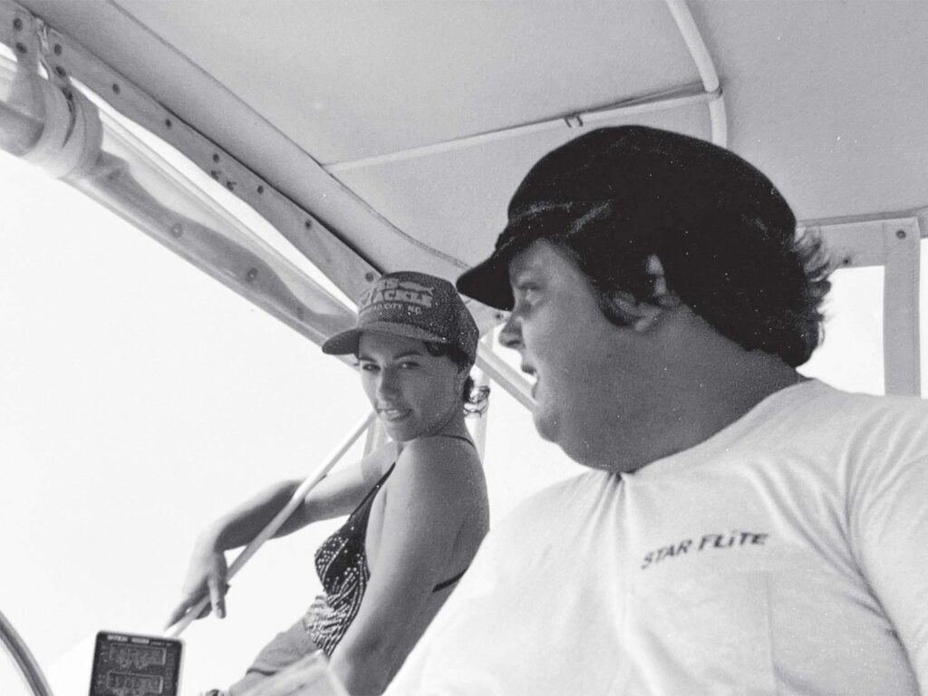 Black and white image of Randy Ramsey at the helm.