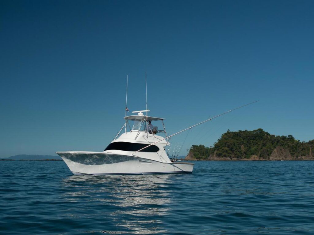 The Tijereta sport-fishing boat rests on the open waters surrounding Los Suenos.