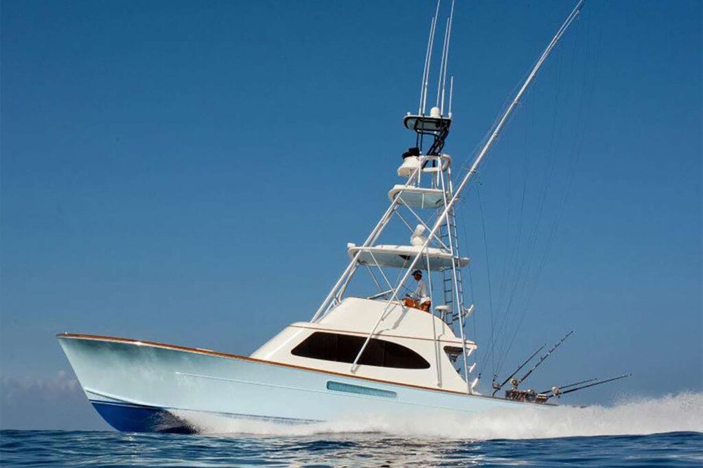 The sport-fishing boat Bwana cruises across the ocean.