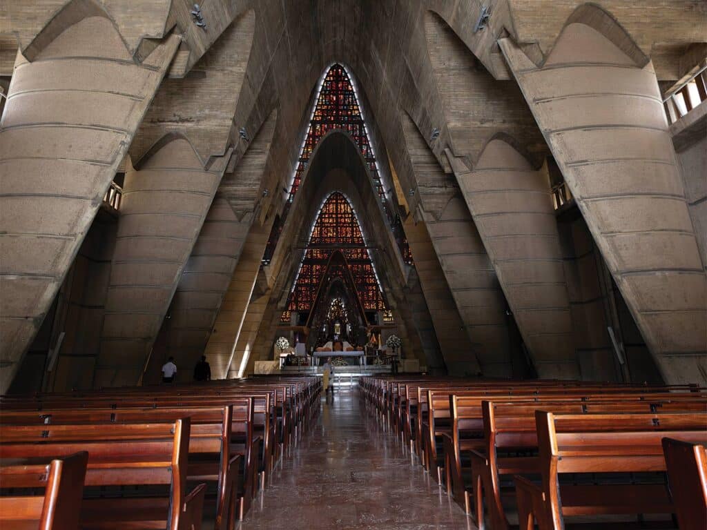 Indoors at a cathedral.