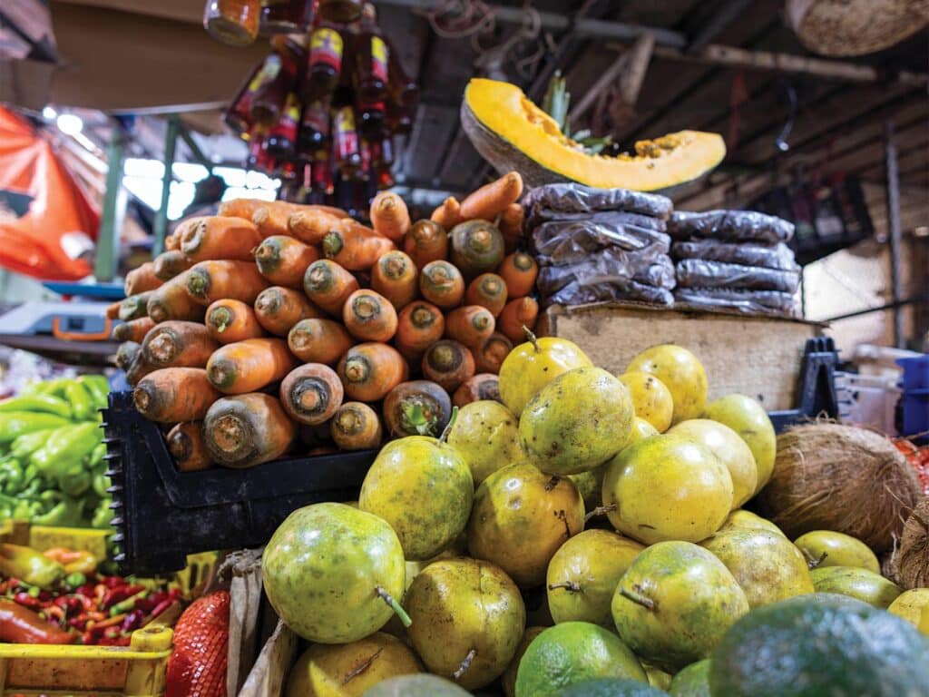 An assortment of fruit at a vendor market in Higuey.