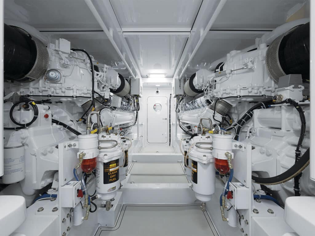 Engine room of a sport-fishing boat