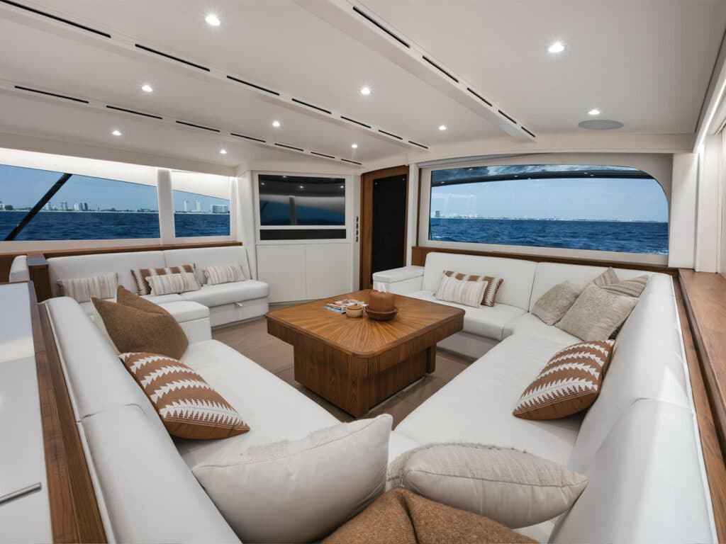 Interior salon of the Merritt 77.