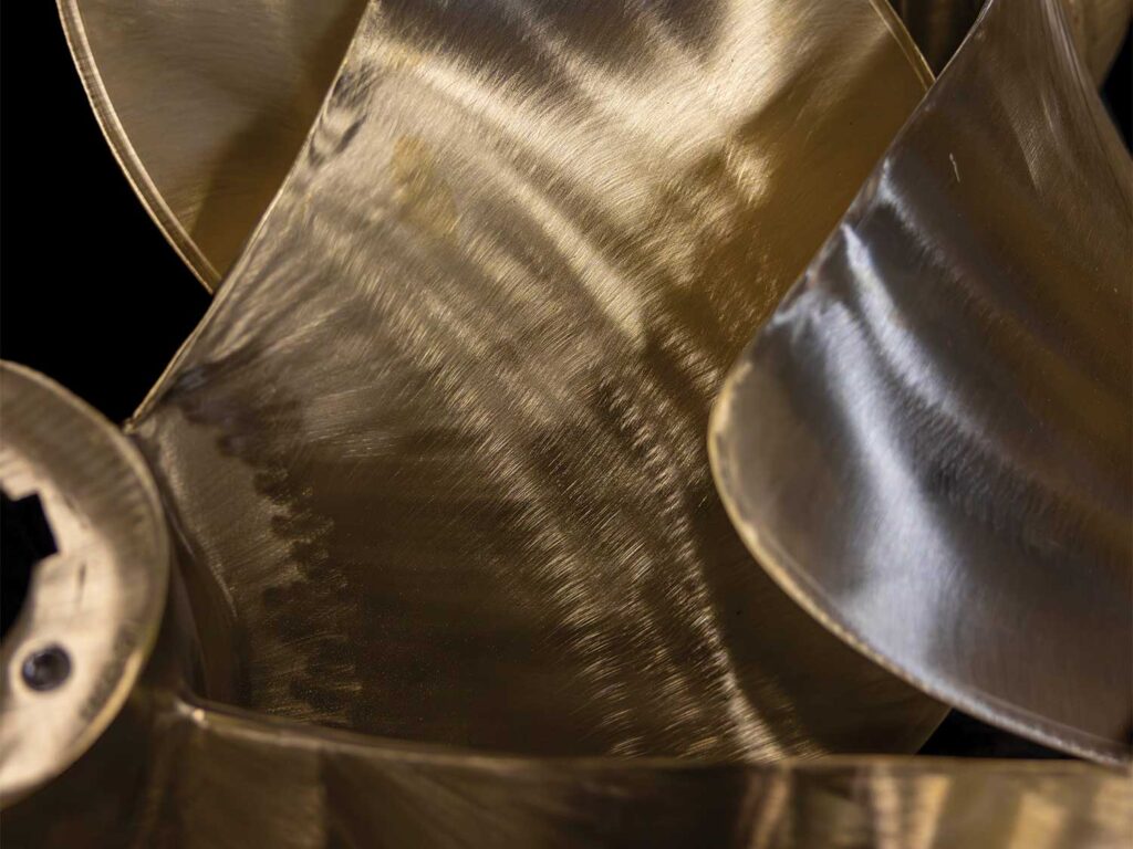 Close up detail of boat propellers.