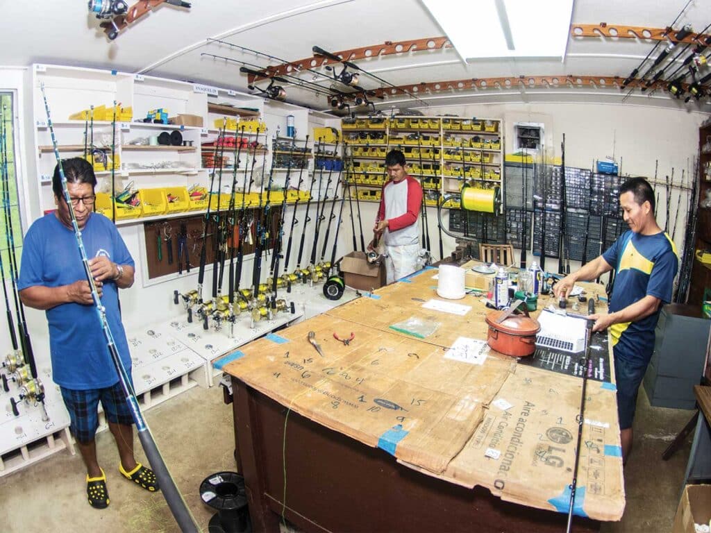 A team of employees in a shop.