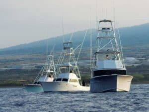 A fleet of sport-fishing boats on the water at the 2025 Lazy Marlin Hunt.