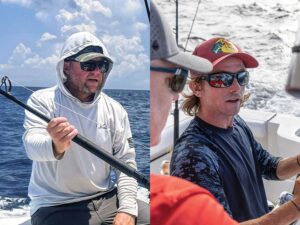 Side-by-side image of two anglers instructing.