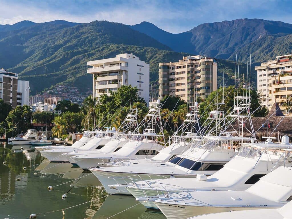 Sport-fishing boats docked in a marina at Caraballeda, Venezuela.