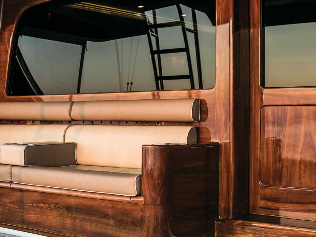 A faux teak finish on a sport-fishing boat mezzanine.