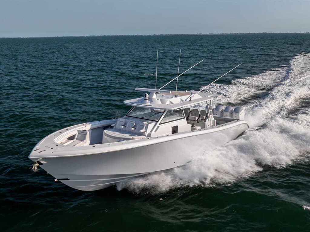 A Yellowfin 54 Offshore sport-fishing boat on the water.