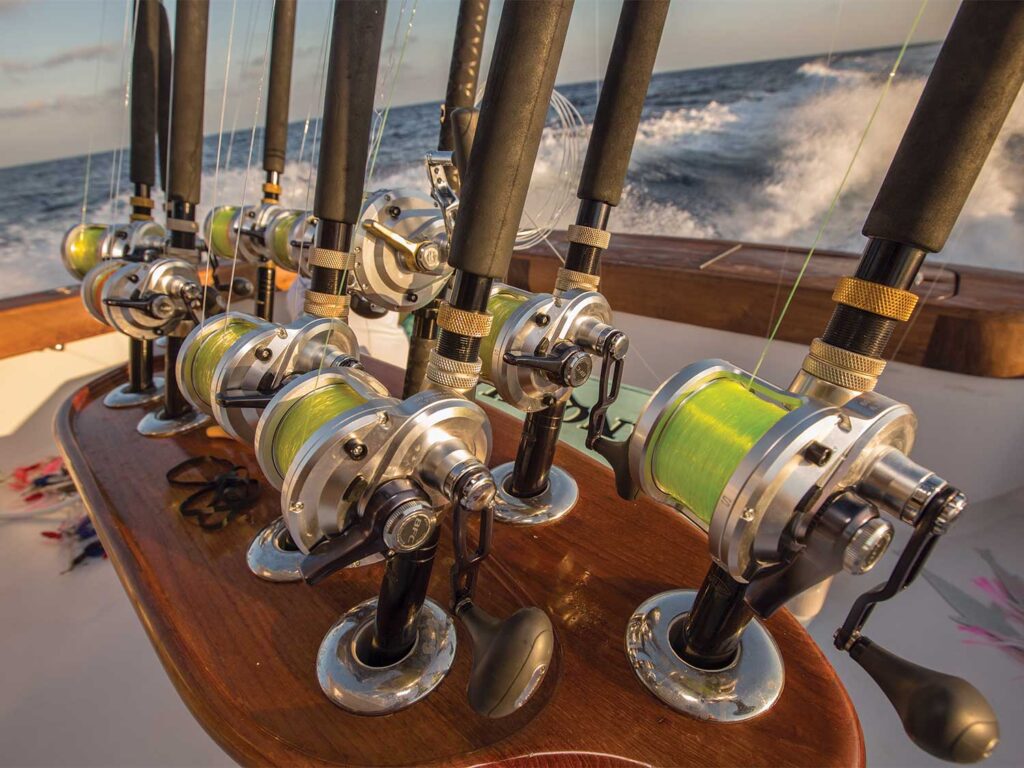 A collection of fishing reels in a rocket launcher.