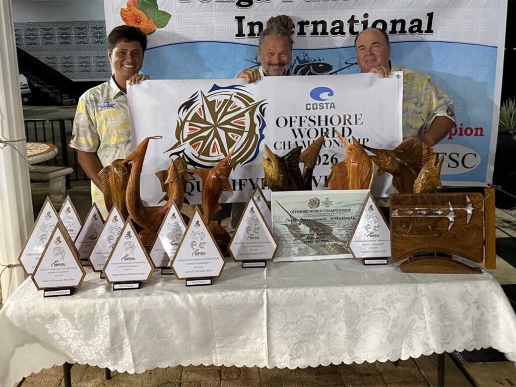 A sport-fishing team at an awards ceremony.