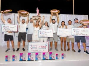 A sport-fishing team at an awards ceremony.